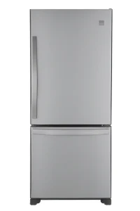 Stainless steel bottom-freezer refrigerator front view