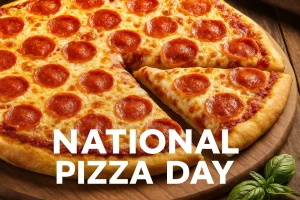 Pepperoni pizza slice for national pizza day