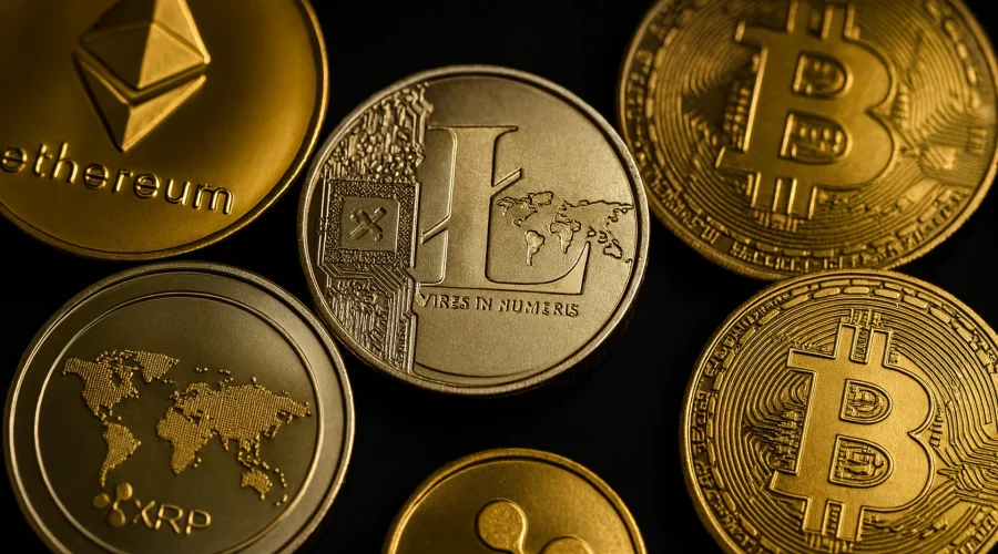 Gold and silver cryptocurrency coins